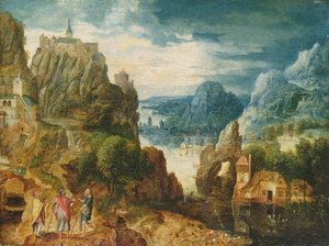 Bergachtig landschap met de weg naar Emmaüs, 1597